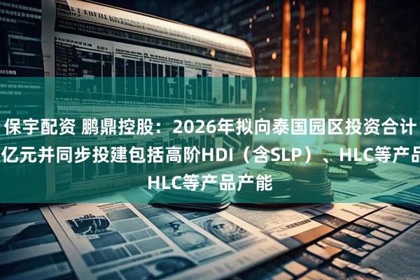 保宇配资 鹏鼎控股：2026年拟向泰国园区投资合计4297亿元并同步投建包括高阶HDI（含SLP）、HLC等产品产能